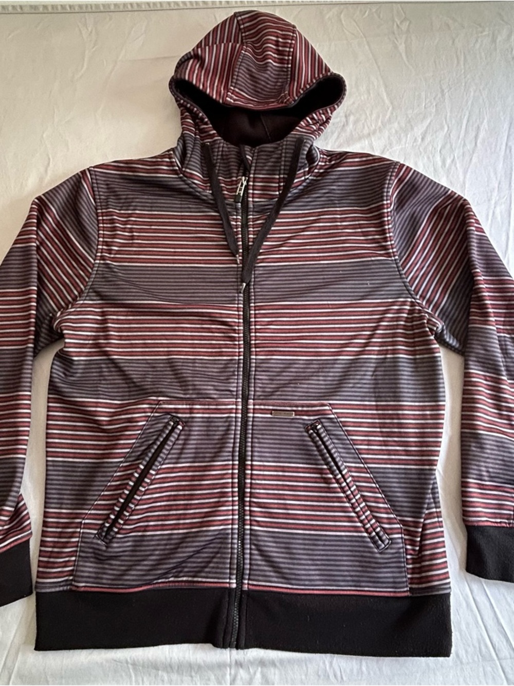 Y2K Empyre Full Zip Bonded Fleece Hoodie Size Large Vtg Striped Skater Grunge